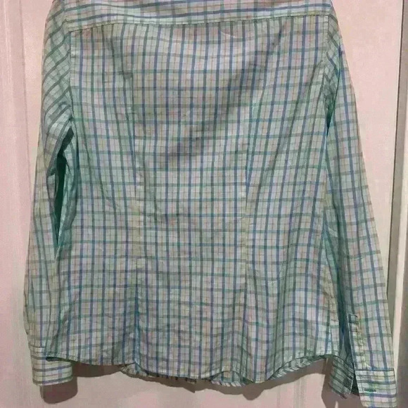LILLY PULITZER BLOUSE
BUTTON UP SHIRT TOP Blue GREEN White Stripe SZ 4 EUC - Picture 3 of 4
